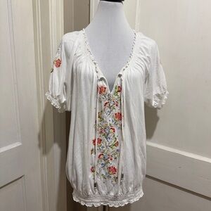 dressbarn women's XL Ivory Blouse with Floral Embroidery